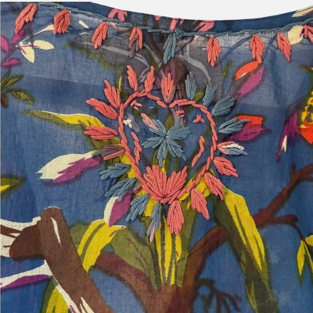 RAJ Embroidered Boho Tunic Dress Swim Cover Up M Unique Floral/Bird Print Hippie - Picture 7 of 10